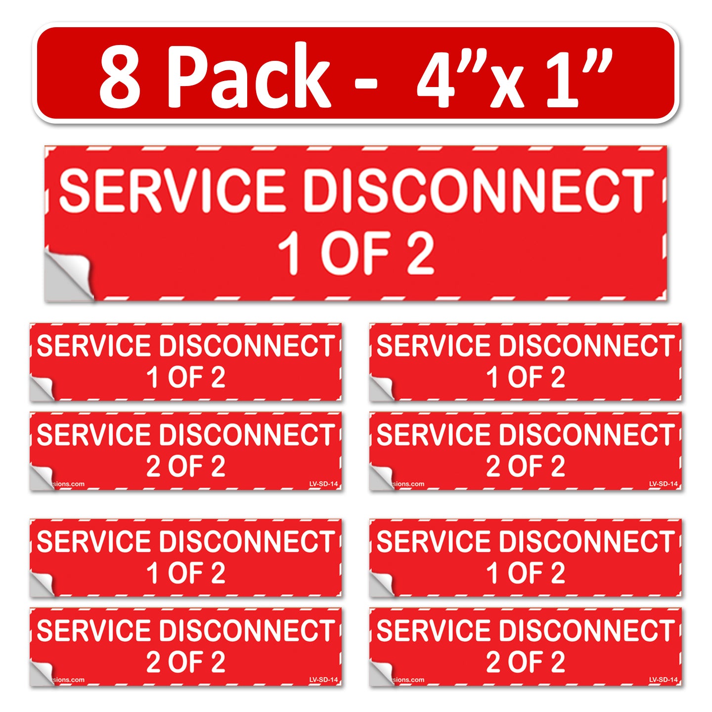 4" x 1" Two Service Disconnects 1/2 of 2 Label Emergency Sign Sticker Decal Electrical Panel Vinyl
