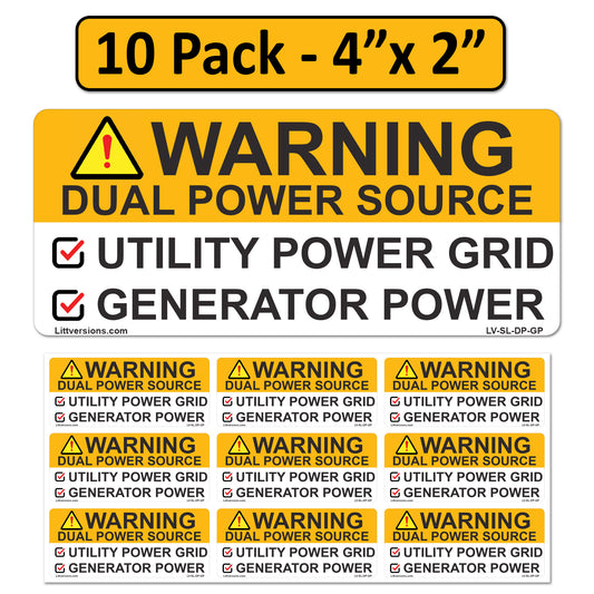 10 Pack 4"x 2" Solar NEC Compliant Outdoor Rated Laminated Waring Dual Power Source Utility Power Grid Generator Solar System Sticker Notice Labels Waterproof 2020-2023