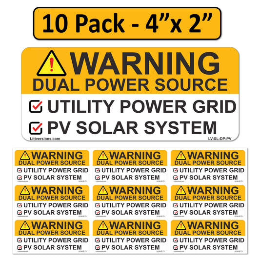 10 Pack 4"x 2" Solar NEC Compliant CA Waring Dual Power Source Utility Power Grid Photovoltaic PV Solar System Outdoor Rated Laminated Sticker Notice Labels Waterproof 2020-2023