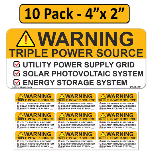 10 Pack 4"x 2" NEC Outdoor Rated Laminated Solar Warning Triple Power Source Utility Power Grid Solar Photovoltaic Energy Storage System Labels Sticker Notice Warning Waterproof