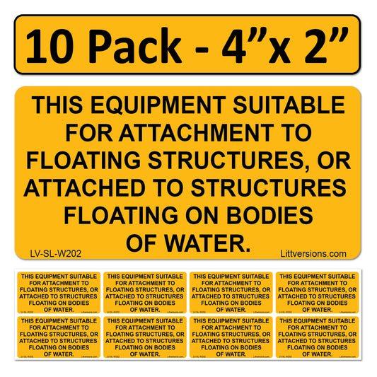 10 Pack 4.125"x 2" Solar NEC Compliant Equipment suitable for attachment to floating structures or bodies of waterOutdoor Rated Laminated Labels Sticker UL-969 Standard