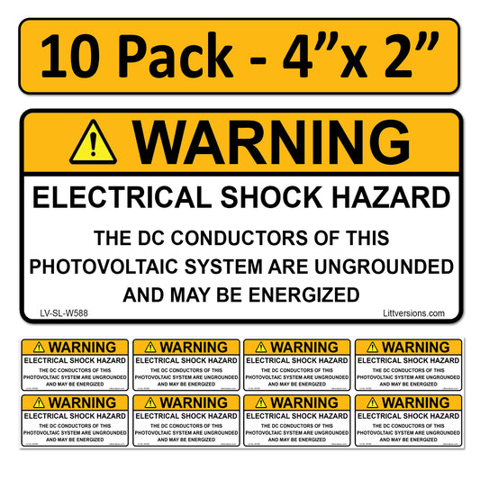 10 Pack 4.125"x 2" Solar NEC Compliant Outdoor Rated Laminated Warning Electrical Shock Hazard DC Conductors…Energized Labels Sticker 149886 UL-969 Standard 596-00588 596-00662