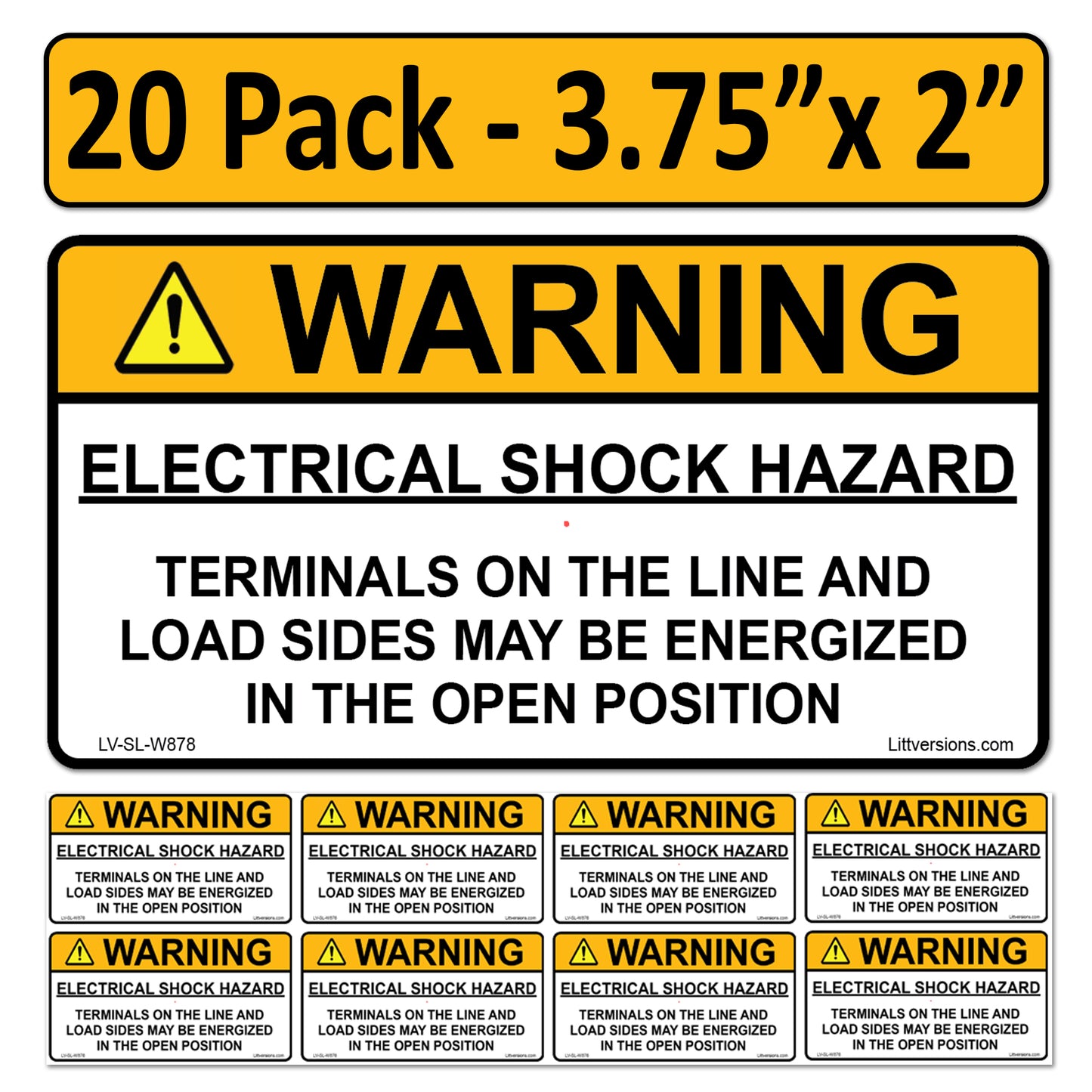 20 Pack 3.75"x 2" Solar NEC Compliant Outdoor Rated Laminated Warning Electrical Shock Hazard Terminals on the line…Open Position Labels Sticker 149868 UL-969 Standard 596-00878