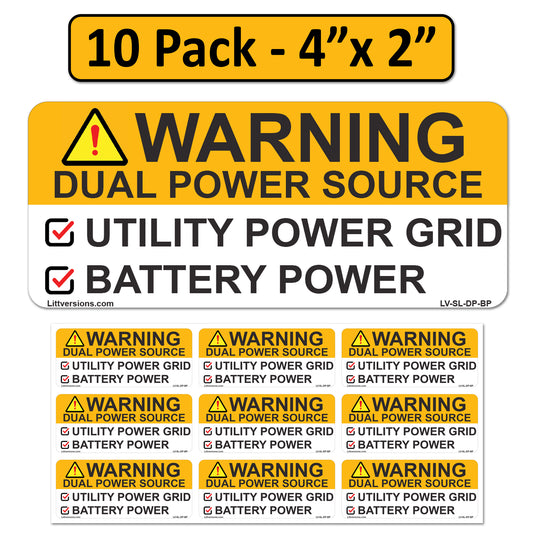 10 Pack 4"x 2" Solar NEC Compliant Outdoor Rated Laminated Waring Dual Power Source Utility Power Grid Battery Solar System Sticker Notice Labels Waterproof 2020-2023