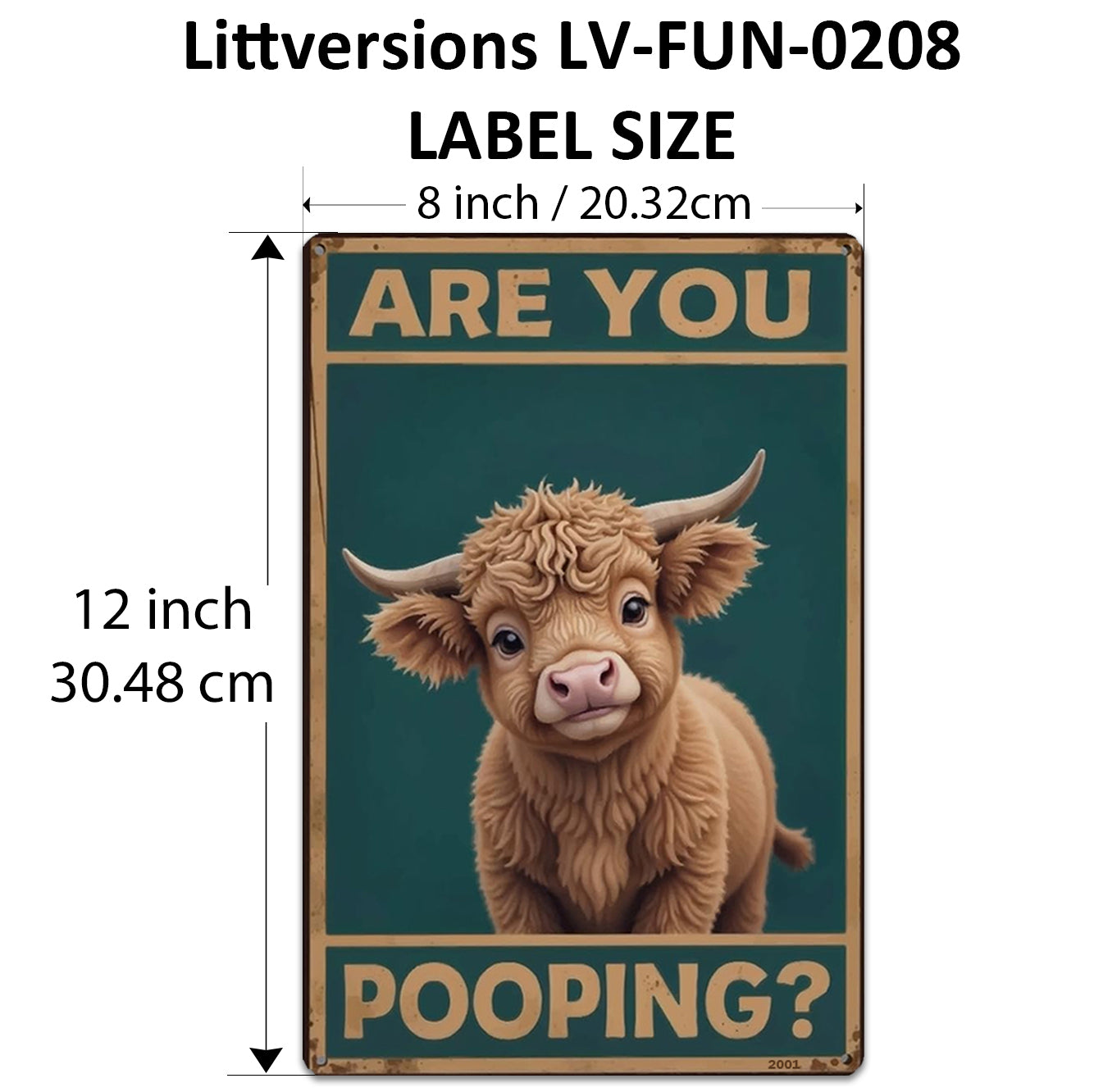 2 Pack  8"x12" Vintage Funny Bathroom Signs Laminated Vinyl Decals - "Are You Pooping" - Highland Cow & Black Cat Theme Western Gift Wall Decor Home Art Poster Gift Humor Rustic Look