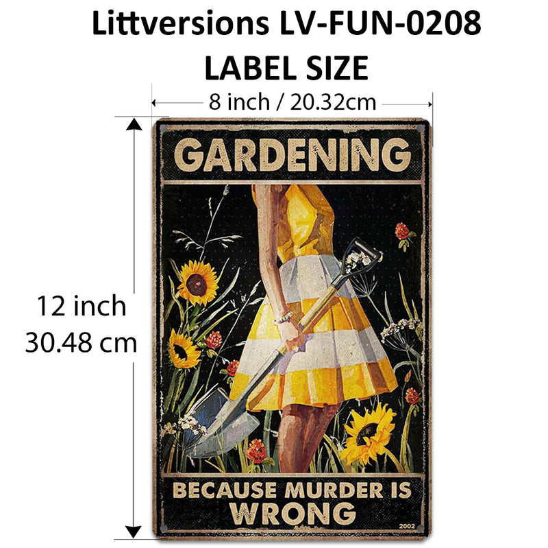 2 Pack  8"x12" Vintage Funny Garden Signs Laminated Vinyl Decals "Because Murder is Wrong" Plant Lover Décor Gift Women Greenhouse Potting Shed Outdoor Yard Art Poster Humor Rustic Look