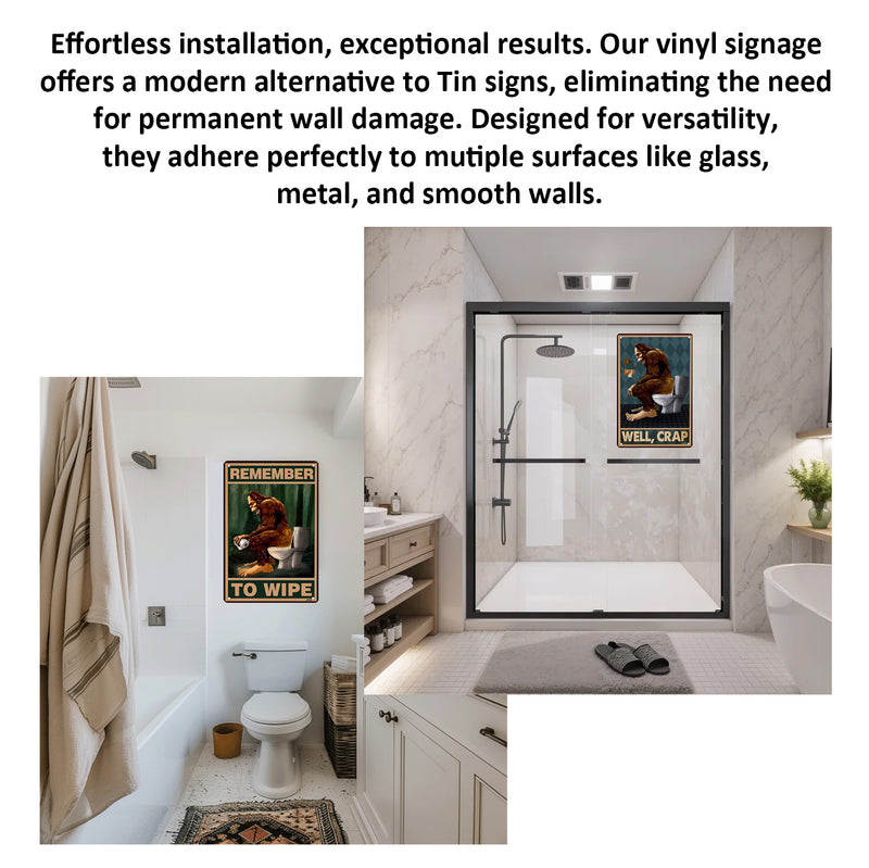 2 Pack  8"x12" Vintage Funny Bathroom Wall Art Laminated Vinyl Decals"Well Crap" & "Remember to Wipe" Modern Farmhouse Style Hilarious Potty Humor Decor Home Office Décor Poster Rustic