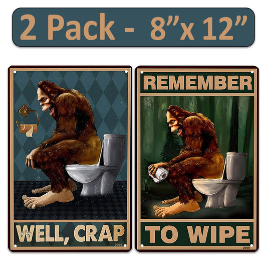 2 Pack  8"x12" Vintage Funny Bathroom Wall Art Laminated Vinyl Decals"Well Crap" & "Remember to Wipe" Modern Farmhouse Style Hilarious Potty Humor Decor Home Office Décor Poster Rustic