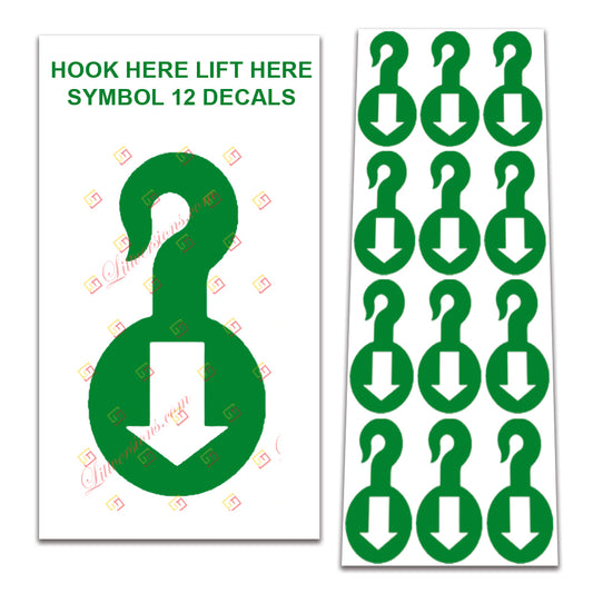 12 Pack Universal OSHA Compliant Air Compressor Safety Symbol Stickers Decal Set Suitable for Towable, Mobile, Portable and Stationary Units (Hook Here, Lift Here)
