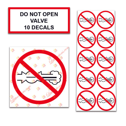 10 Pack Universal OSHA Compliant Air Compressor Safety Symbol Stickers Decal Set Suitable for Towable, Mobile, Portable and Stationary Units (Do Not Open Valve)