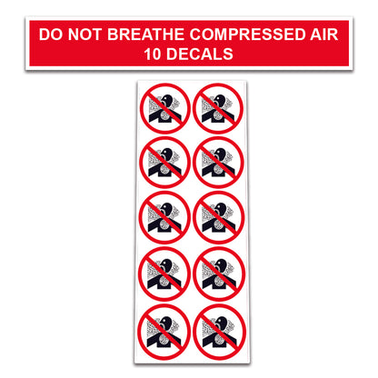 10 Pack Universal OSHA Compliant Air Compressor Safety Symbol Stickers Decal Set Suitable for Towable, Mobile, Portable and Stationary Units (Do Not Breathe Compressed Air)