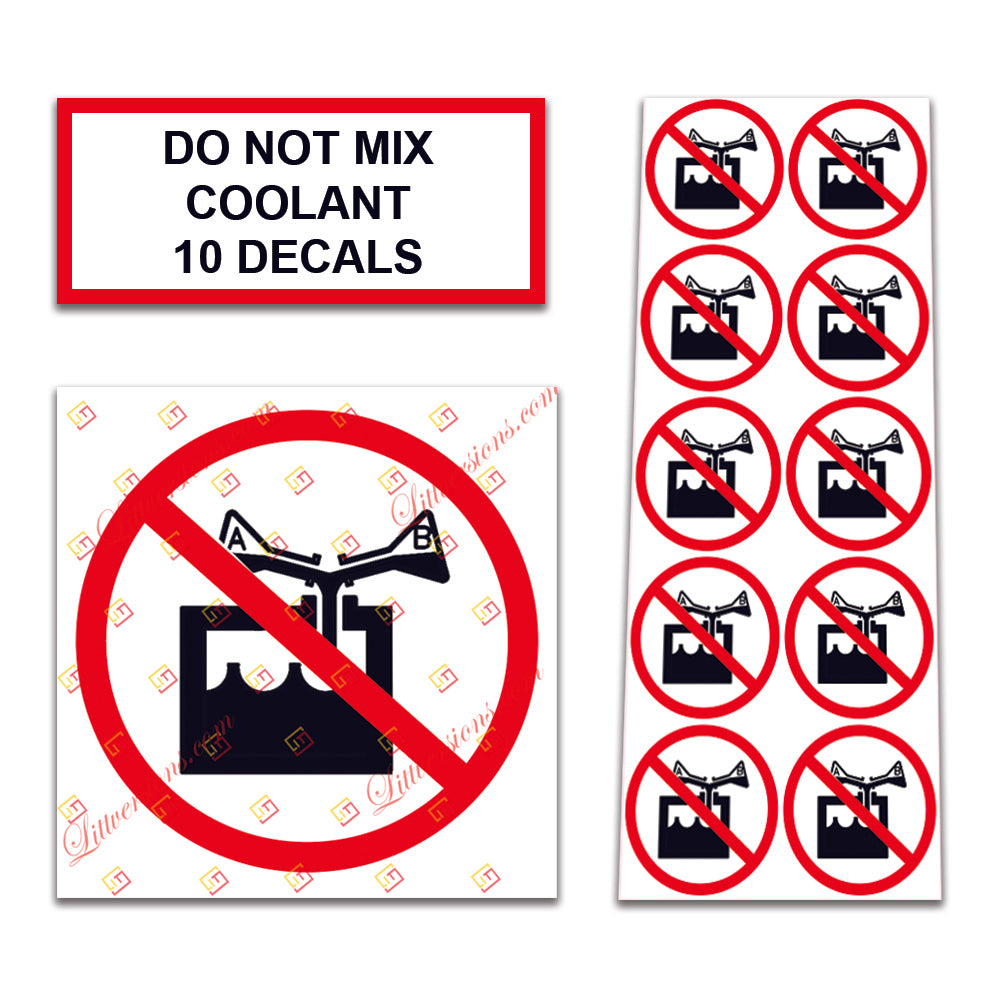 10 Pack Universal OSHA Compliant Air Compressor Safety Symbol Stickers Decal Set Suitable for Towable, Mobile, Portable and Stationary Units (Do Not Mix Coolant)