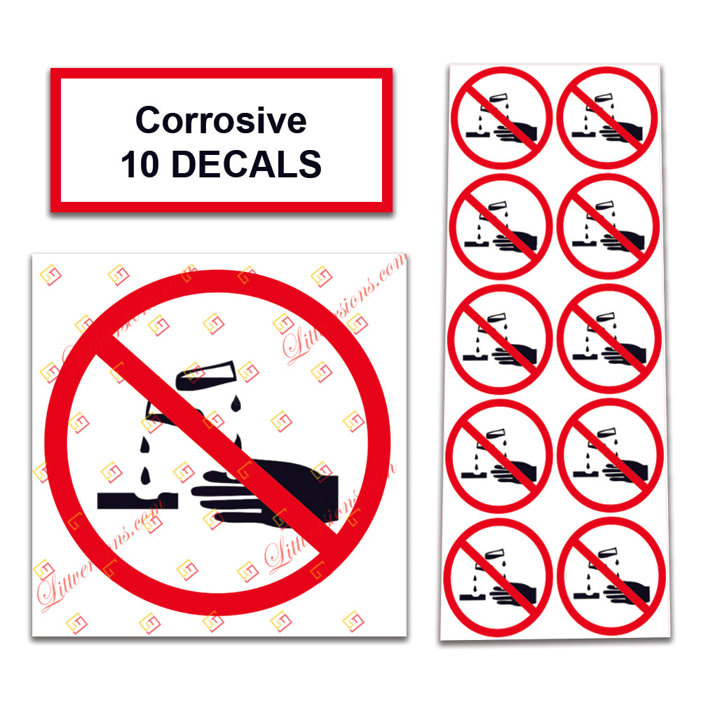 10 Pack Universal OSHA Compliant Air Compressor Safety Symbol Stickers Decal Set Suitable for Towable, Mobile, Portable and Stationary Units (Corrosive)