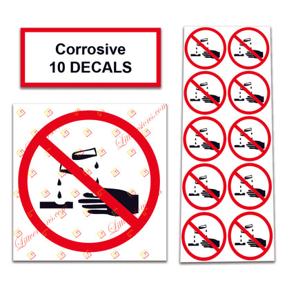 10 Pack Universal OSHA Compliant Air Compressor Safety Symbol Stickers Decal Set Suitable for Towable, Mobile, Portable and Stationary Units (Corrosive)
