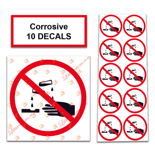 10 Pack Universal OSHA Compliant Air Compressor Safety Symbol Stickers Decal Set Suitable for Towable, Mobile, Portable and Stationary Units (Corrosive)
