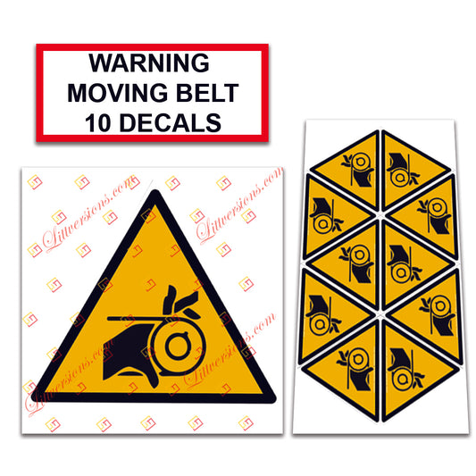 10 Pack Universal OSHA Compliant Air Compressor Safety Symbol Stickers Decal Set Suitable for Towable, Mobile, Portable and Stationary Units (Warning Moving Belt)