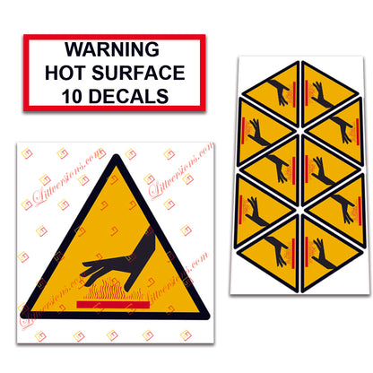 10 Pack Universal OSHA Compliant Air Compressor Safety Symbol Stickers Decal Set Suitable for Towable, Mobile, Portable and Stationary Units (Warning Hot Surface)