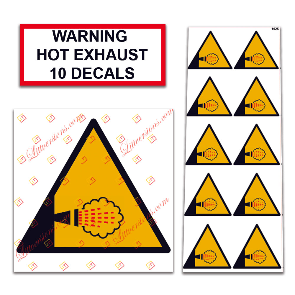 10 Pack Universal OSHA Compliant Air Compressor Safety Symbol Stickers Decal Set Suitable for Towable, Mobile, Portable and Stationary Units (Warning Hot Exhaust)