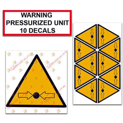 10 Pack Universal OSHA Compliant Air Compressor Safety Symbol Stickers Decal Set Suitable for Towable, Mobile, Portable and Stationary Units (Warning Pressurized Unit)