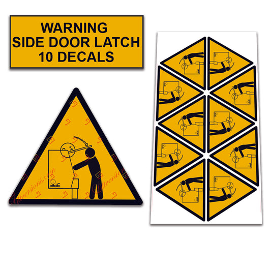 10 Pack Universal OSHA Compliant Air Compressor Safety Symbol Stickers Decal Set Suitable for Towable, Mobile, Portable and Stationary Units (Warning Side Door T Latch)