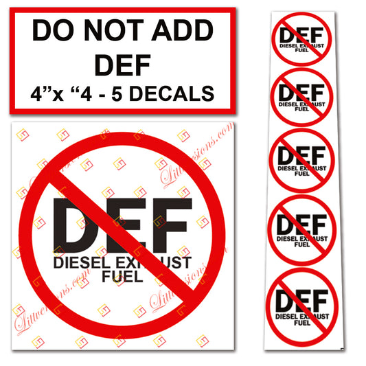 5 Pack NO DEF 4"x4" Universal OSHA Compliant No Diesel Exhaust Fluid Safety Notice Caution Symbol Stickers Decal Set Label for Towable, Mobile, Portable and Stationary Equipment Sign