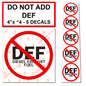5 Pack NO DEF 4"x4" Universal OSHA Compliant No Diesel Exhaust Fluid Safety Notice Caution Symbol Stickers Decal Set Label for Towable, Mobile, Portable and Stationary Equipment Sign