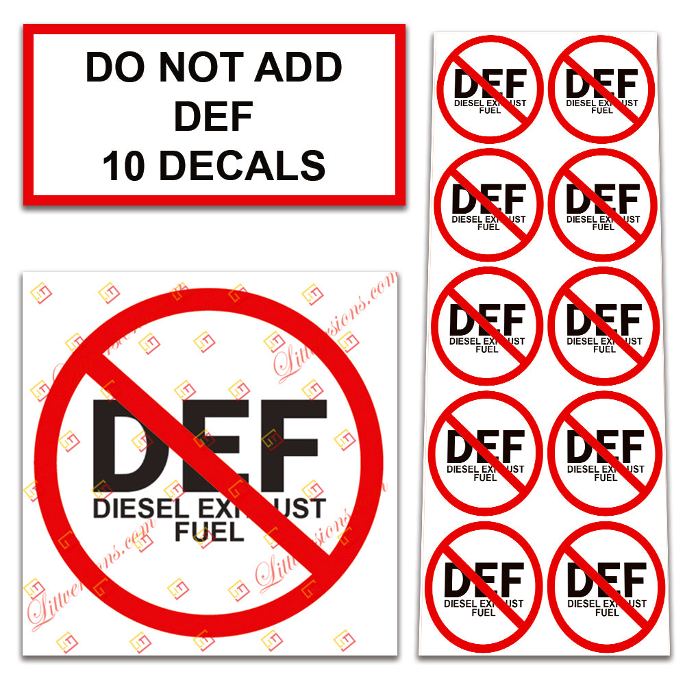 10 Pack NO DEF Universal OSHA Compliant No Diesel Exhaust Fluid Safety Notice Caution Symbol Stickers Decal Set Label for Towable, Mobile, Portable and Stationary Equipment Sign
