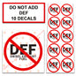 10 Pack NO DEF Universal OSHA Compliant No Diesel Exhaust Fluid Safety Notice Caution Symbol Stickers Decal Set Label for Towable, Mobile, Portable and Stationary Equipment Sign
