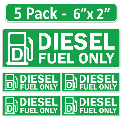 Littversions 5 Pack Diesel Fuel Only Stickers - 6"x2" Fuel Identification Labels - Weatherproof, UV-Resistant Vinyl for Fuel Tanks, Tractors, Excavators, Construction Equipment