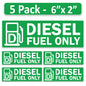 Littversions 5 Pack Diesel Fuel Only Stickers - 6"x2" Fuel Identification Labels - Weatherproof, UV-Resistant Vinyl for Fuel Tanks, Tractors, Excavators, Construction Equipment