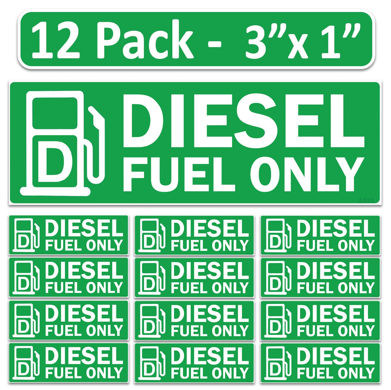 Littversions 12 Pack Diesel Fuel Only Stickers - 3"x1" Fuel Identification Labels - Weatherproof, UV-Resistant Vinyl for Fuel Tanks, Tractors, Excavators, Construction Equipment