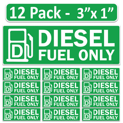 Littversions 12 Pack Diesel Fuel Only Stickers - 3"x1" Fuel Identification Labels - Weatherproof, UV-Resistant Vinyl for Fuel Tanks, Tractors, Excavators, Construction Equipment