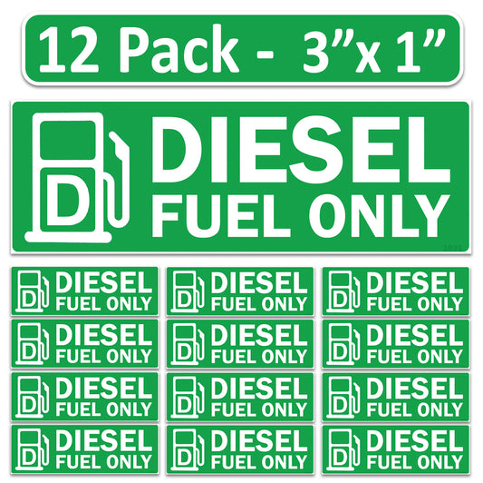 Littversions 12 Pack Diesel Fuel Only Stickers - 3"x1" Fuel Identification Labels - Weatherproof, UV-Resistant Vinyl for Fuel Tanks, Tractors, Excavators, Construction Equipment