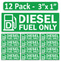 Littversions 12 Pack Diesel Fuel Only Stickers - 3"x1" Fuel Identification Labels - Weatherproof, UV-Resistant Vinyl for Fuel Tanks, Tractors, Excavators, Construction Equipment