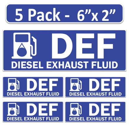 Littversions 5 Pack DEF - Diesel Exhaust Fluid Stickers - 6"x2" Fuel Identification Labels - Weatherproof Vinyl for Fuel Tanks, Tractors, Excavators, Construction Equipment