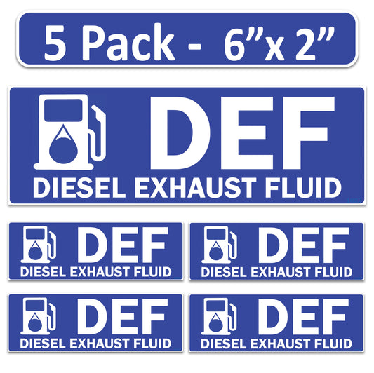 Littversions 5 Pack DEF - Diesel Exhaust Fluid Stickers - 6"x2" Fuel Identification Labels - Weatherproof Vinyl for Fuel Tanks, Tractors, Excavators, Construction Equipment