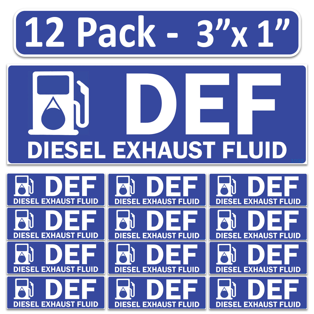 Littversions 12 Pack DEF - Diesel Exhaust Fluid Stickers - 3"x1" Fuel Identification Labels - Weatherproof Vinyl for Fuel Tanks, Tractors, Excavators, Construction Equipment