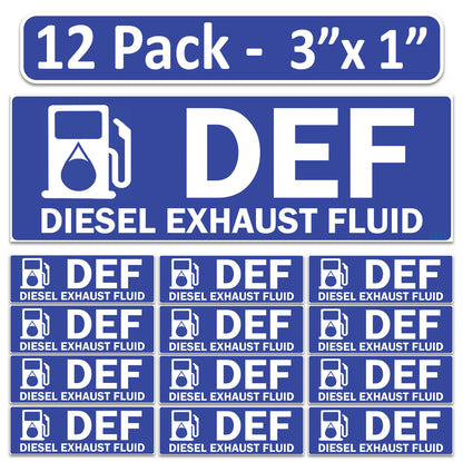 Littversions 12 Pack DEF - Diesel Exhaust Fluid Stickers - 3"x1" Fuel Identification Labels - Weatherproof Vinyl for Fuel Tanks, Tractors, Excavators, Construction Equipment