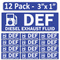 Littversions 12 Pack DEF - Diesel Exhaust Fluid Stickers - 3"x1" Fuel Identification Labels - Weatherproof Vinyl for Fuel Tanks, Tractors, Excavators, Construction Equipment