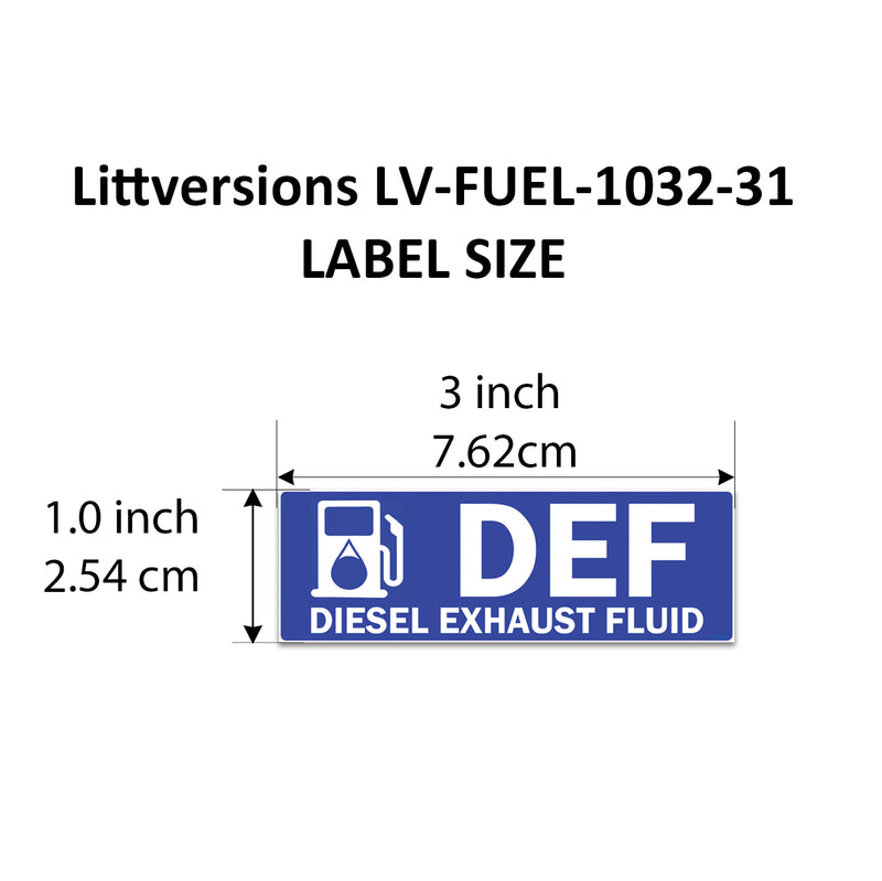 Littversions 12 Pack DEF - Diesel Exhaust Fluid Stickers - 3"x1" Fuel Identification Labels - Weatherproof Vinyl for Fuel Tanks, Tractors, Excavators, Construction Equipment