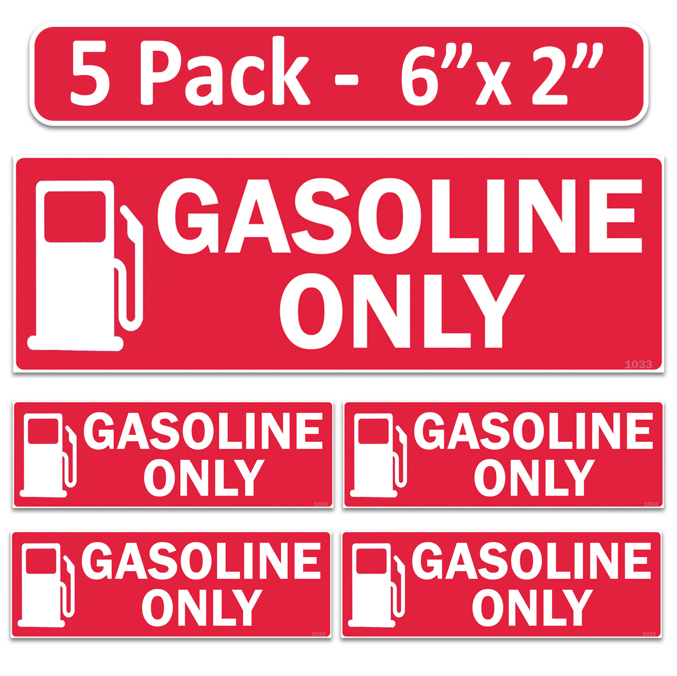 Littversions 5 Pack Gasoline Only Stickers - 6"x2" Fuel Identification Labels - Weatherproof, UV-Resistant Vinyl for Fuel Tanks, Tractors, Excavators, Construction Equipment