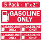 Littversions 5 Pack Gasoline Only Stickers - 6"x2" Fuel Identification Labels - Weatherproof, UV-Resistant Vinyl for Fuel Tanks, Tractors, Excavators, Construction Equipment