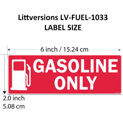 Littversions 5 Pack Gasoline Only Stickers - 6"x2" Fuel Identification Labels - Weatherproof, UV-Resistant Vinyl for Fuel Tanks, Tractors, Excavators, Construction Equipment