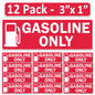 Littversions 12 Pack Gasoline Only Stickers - 3"x1" Fuel Identification Labels - Weatherproof, UV-Resistant Vinyl for Fuel Tanks, Tractors, Excavators, Construction Equipment