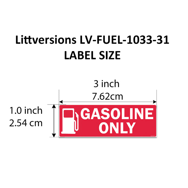 Littversions 12 Pack Gasoline Only Stickers - 3"x1" Fuel Identification Labels - Weatherproof, UV-Resistant Vinyl for Fuel Tanks, Tractors, Excavators, Construction Equipment