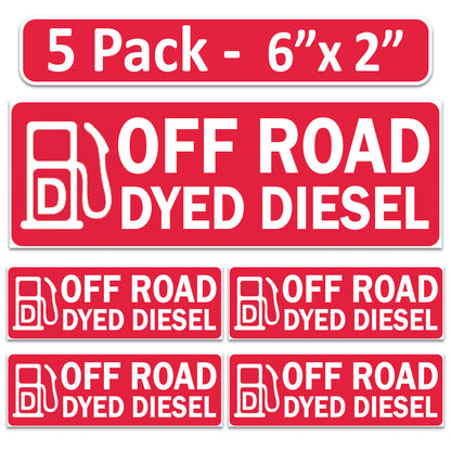 Littversions 5 Pack Off Road Dyed Diesel Stickers - 6"x2" Fuel Identification Labels - Weatherproof  Vinyl for Fuel Tanks, Tractors, Excavators, Construction Equipment