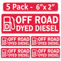 Littversions 5 Pack Off Road Dyed Diesel Stickers - 6"x2" Fuel Identification Labels - Weatherproof  Vinyl for Fuel Tanks, Tractors, Excavators, Construction Equipment