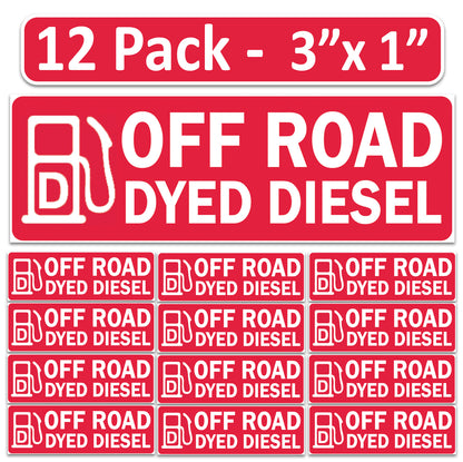 Littversions 12 Pack Off Road Dyed Diesel Stickers - 3"x1" Fuel Identification Labels - Weatherproof Vinyl for Fuel Tanks, Tractors, Excavators, Construction Equipment