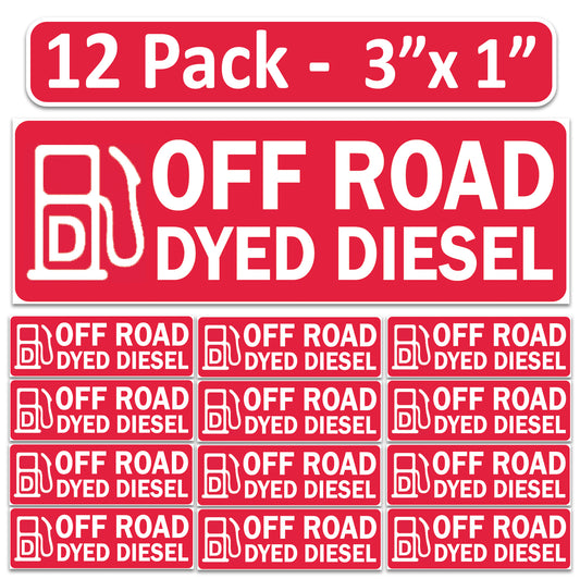 Littversions 12 Pack Off Road Dyed Diesel Stickers - 3"x1" Fuel Identification Labels - Weatherproof Vinyl for Fuel Tanks, Tractors, Excavators, Construction Equipment