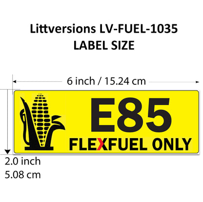 Littversions 5 Pack E85 Ethanol Flex Fuel Stickers - 6"x2" Fuel Identification Labels - Weatherproof Vinyl for Fuel Tanks, Tractors, Excavators, Construction Equipment